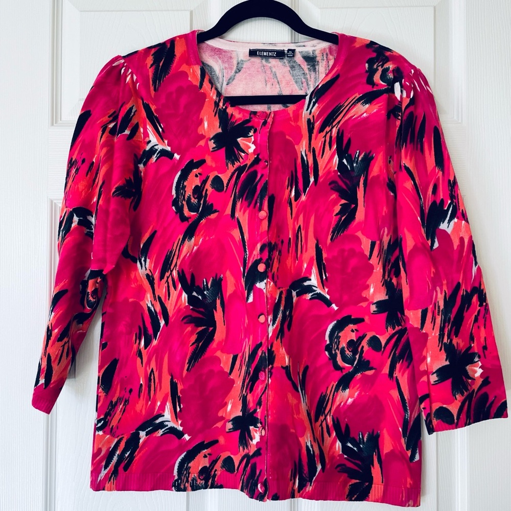 EUC 💖 Elementz Pink Floral Cardigan | Artsy Y2K Button Front Sweater